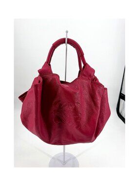 Loewe Nappa Aire Magenta Pink Leather Top Handle Bag Embossed Anagram
